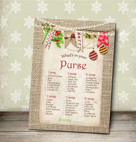 Christmas Game Whats In Your Purse Game Rustic Holiday