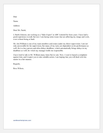 Sample Complaint Letter To Hr About Manager