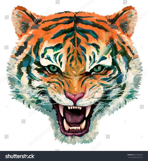 Tiger Head Digital Painting Wild Tiger Stock Illustration 251628472