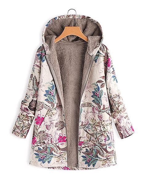 Cellabie Gray And Turquoise Floral Hooded Fleece Lined Jacket Women