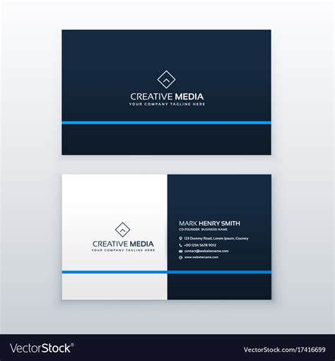 Simple Blue Business Card Design Template Vector Image