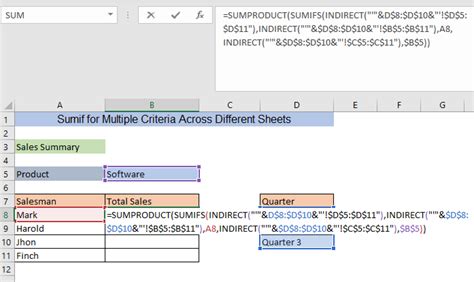 Sumif For Multiple Criteria Across Different Sheets In Excel 3 Methods