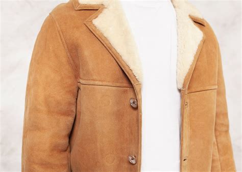 Men Sheepskin Coat Mens Vintage 1970s Men Shearling Coat Brown Winter