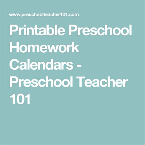 Editable Printable Preschool Homework Calendars Preschool Homework