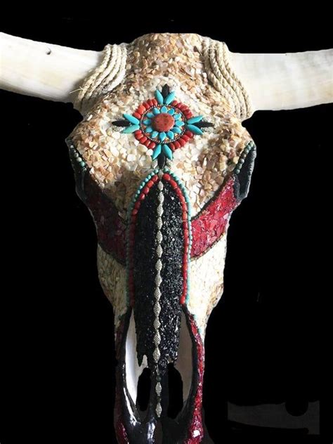 Decorated Mosaic Cow Skull Southwestern Native American Style Image 8