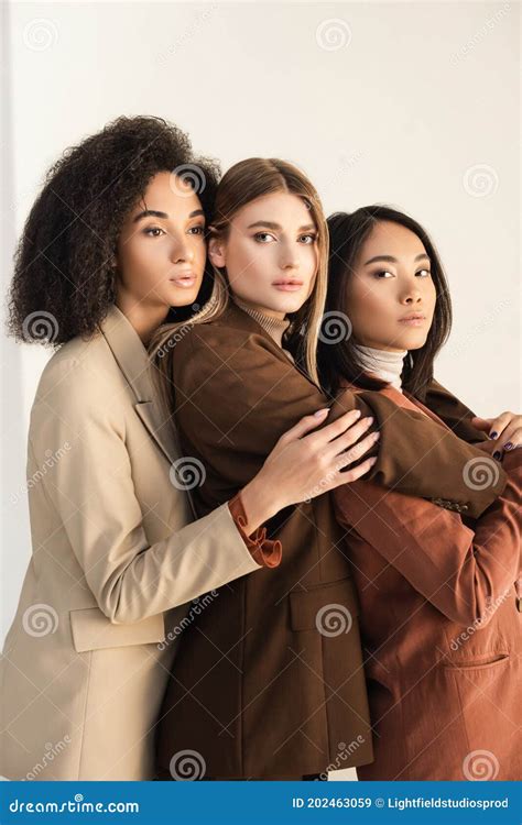 Interracial Models In Suits Hugging While Stock Image Image Of Gorgeous Trendy 202463059