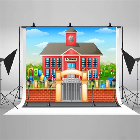 Cartoon School Photography Backdrops Blue Sky White Clouds Photo