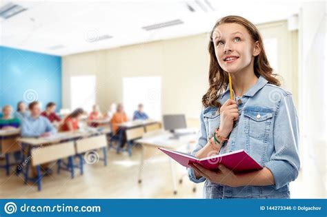 Teenage Student Girl With Notebook At School Stock Photo Image Of