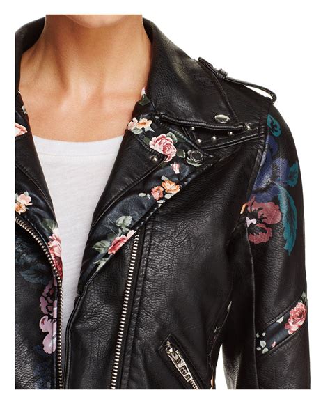 Blank Nyc Floral Inset Faux Leather Moto Jacket In Black Lyst
