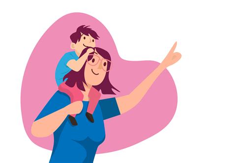 Mother And Child Mom And Baby Icon In Flat Design Vector Cartoon