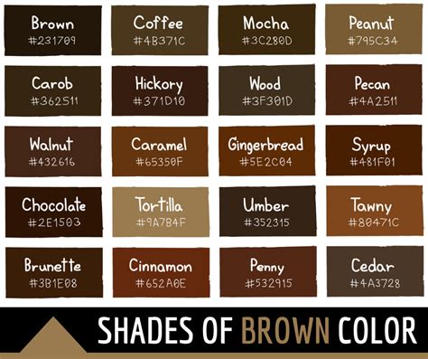 128 Shades Of Brown Color With Names Hex RGB CMYK Codes 2022