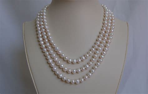 Pearl Necklace Triple Strand 7 Mm White Cultured Fresh Water Pearls