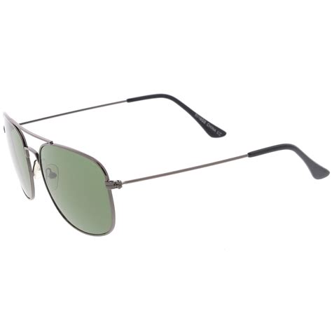 Classic Square Metal Aviator Sunglasses Glass Lens 56mm Gunmetal