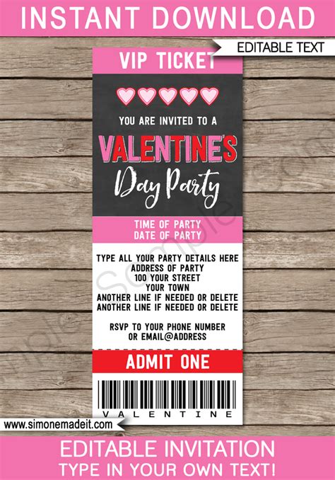 Valentines Day Ticket Invitations Template Chalkboard Invite