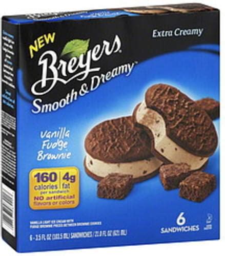 Breyers Extra Creamy Vanilla Fudge Brownie Ice Cream Sandwiches 6 Ea