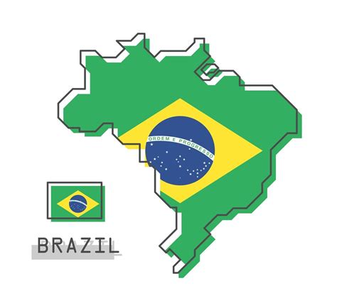 Brazil Map And Flag Modern Simple Line Cartoon Design Vector