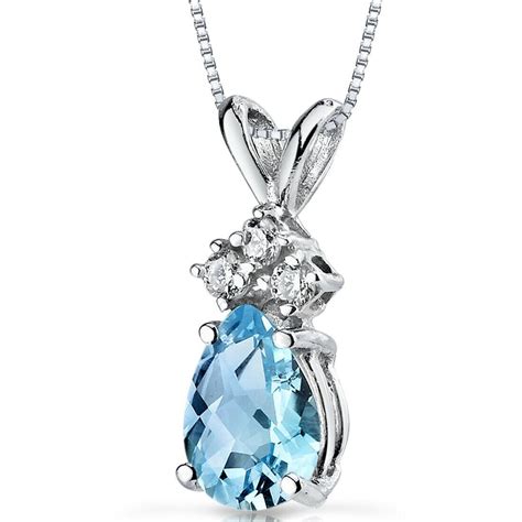 075 Ct Pear Shape Swiss Blue Topaz Diamond Pendant In 14k White Gold