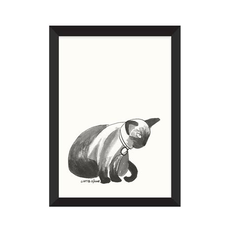 Sitting Siamese Cat Art Black And White Giclee Print Etsy