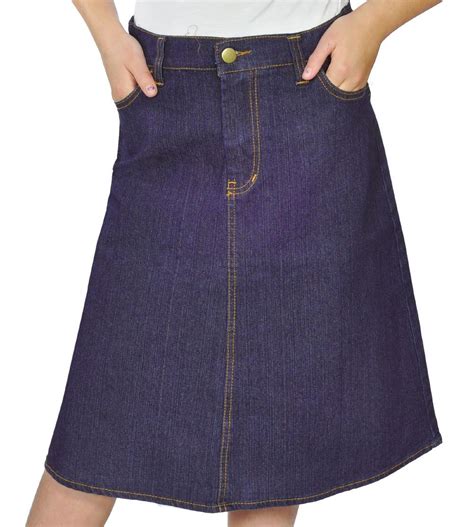 Midi Length Denim A Line Skirt Long Denim Skirt Pleated Skirt High