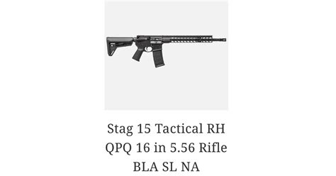 Stag Arms Stag 15 Tactical Rh Qpq 16 In 556 Rifle Bla Sl Na For Sale