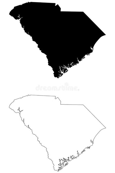 South Carolina Sc State Map Usa Black Silhouette And Outline Isolated