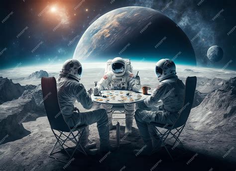 Premium Photo Astronauts On The Moon With A Beer