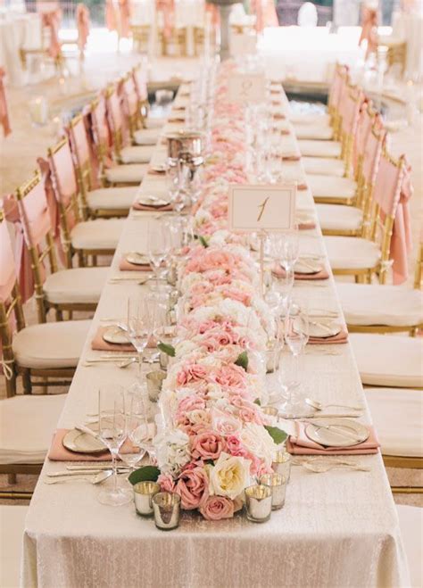 glamorous wedding ideas with stunning decor modwedding pink wedding centerpieces long table