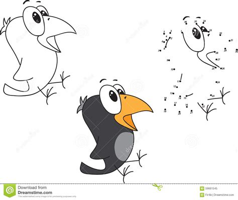 Cartoon Crow Vector Illustration Coloring And Dot To Dot