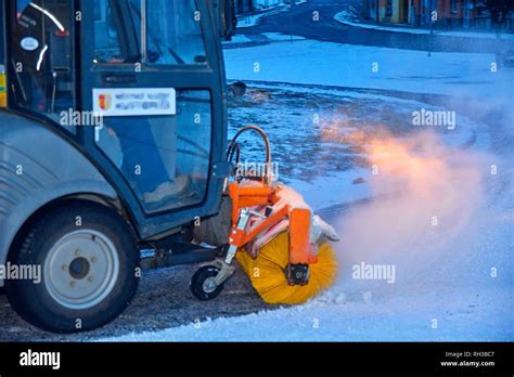 City Snow Plough Cleaning Snow On City Street City Snow Plow Truck