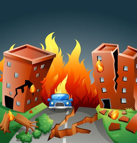 Earthquake With Major Fire In The City 372794 Vector Art At Vecteezy