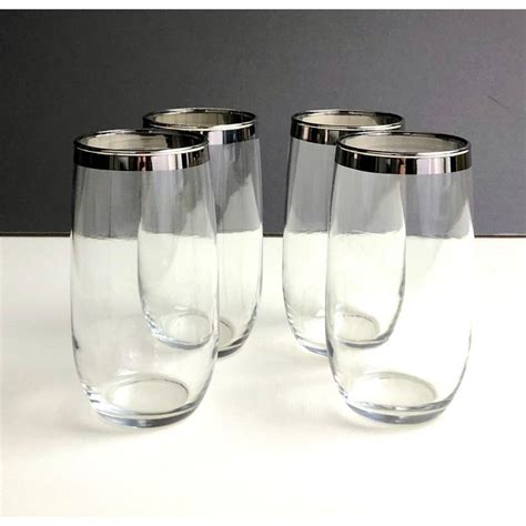 Glasses Cocktail Highball Water Silver Tone Rim Vintage Set Of Etsy In 2020 Vintage Barware