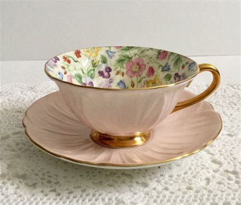 Pink Shelley Countryside Chintz Oleander Tea Cup And Saucer Etsy Bone