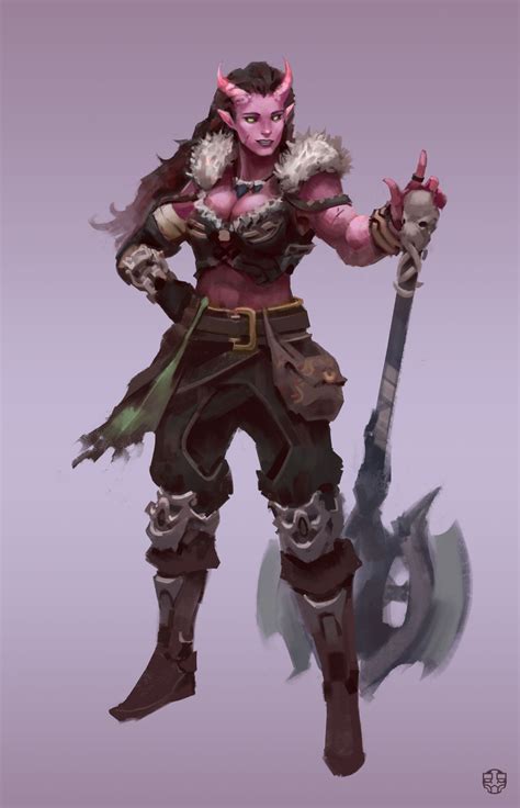 artstation tiefling barbarian connor wright warrior woman female characters character