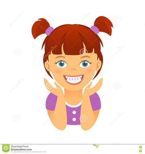 Children Braces Happy Girl With White Smile Teeth Stock