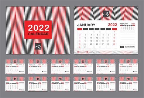 Calendar 2022 Template Layout 12 Months Yearly Calendar Set In 2022