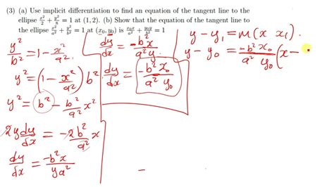 Equation Of The Tangent Line To The Ellipse Using Implicit