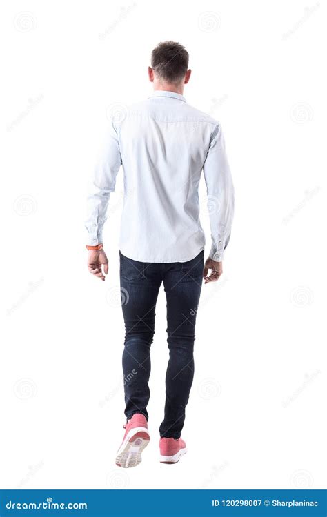 Back View Of Handsome Elegant Business Man In Sneakers Walking Away And