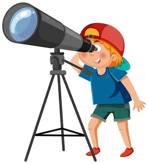 Premium Vector A Boy Looking Through Telescope