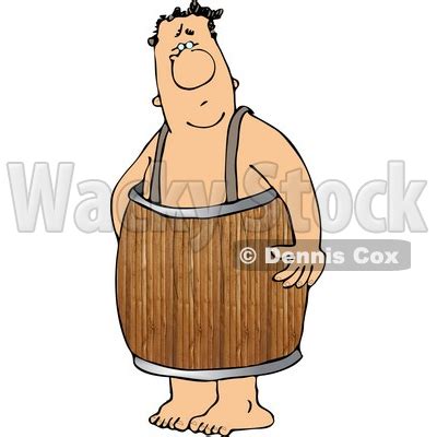 Naked Man Wearing A Wooden Barrel Around His Waist Clipart Djart