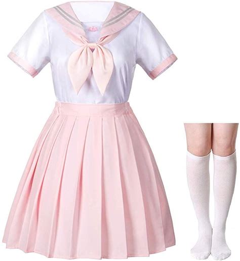 Japanese School Girls Jk Uniform Sailor White Pink Pleated