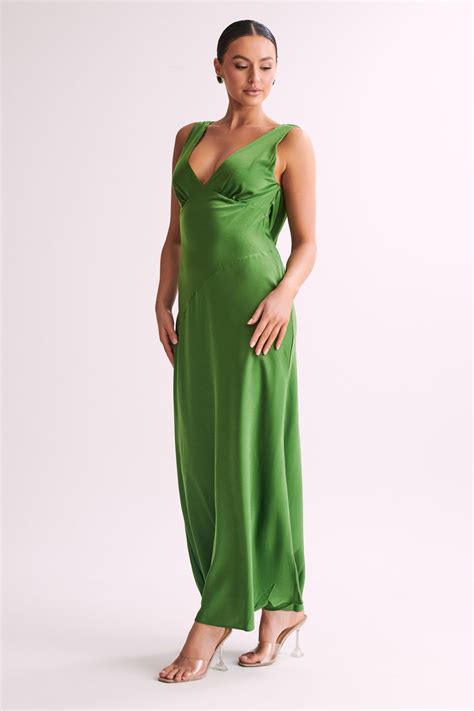 nadia maxi satin dress with back cowl emerald meshki