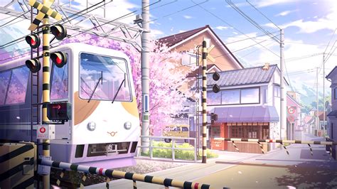 Anime Sky Train Vehicle Colorful Town Asia Urban 1920x1080