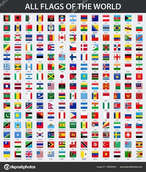 All Flags World Alphabetical Order Square Glossy Style Stock Vector By