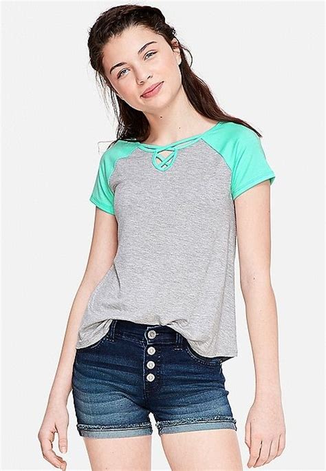Criss Cross Raglan Tee Justice Justice Clothing Outfits Cute Tops For Girls Tween Outfits