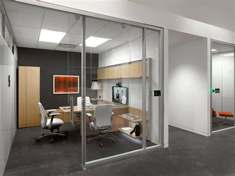 Steelcase Private Office Light Wood Furniture Dark Accent Wall And
