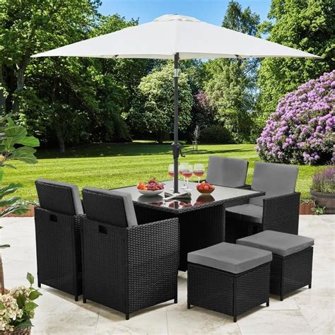 3.9 out of 5 stars 50 customer reviews. 8 Seater Rattan Cube Outdoor Dining Set with Parasol - Grey Weave in 2020 | Outdoor dining set ...