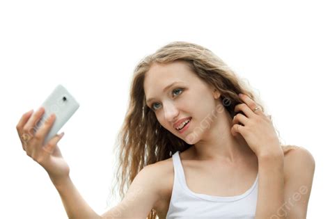 Fondo Bella Adolescente Tomando Un Selfie Con Teléfono Al Aire Libre Foto E Imagen Para Descarga