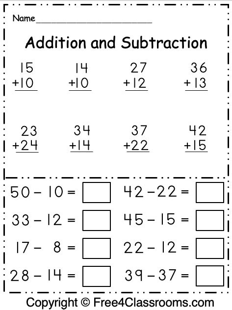 Free 1st Grade Addition And Subtraction 2 Digit Math Worksheet Free
