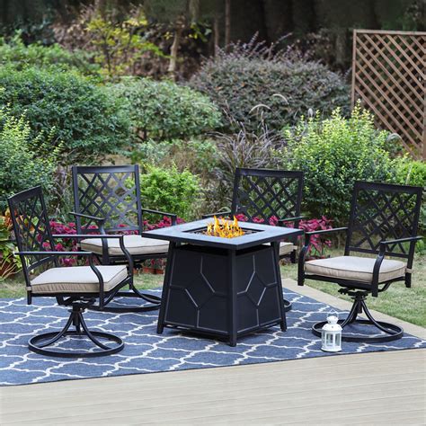 Phi Villa 5 Piece Outdoor Fire Pit Set Steel Swivel Chairs And 28