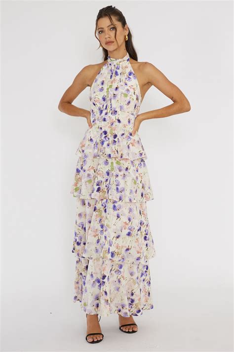Shop The Provence Bloom Tiered Halterneck Dress Blue Selfie Leslie